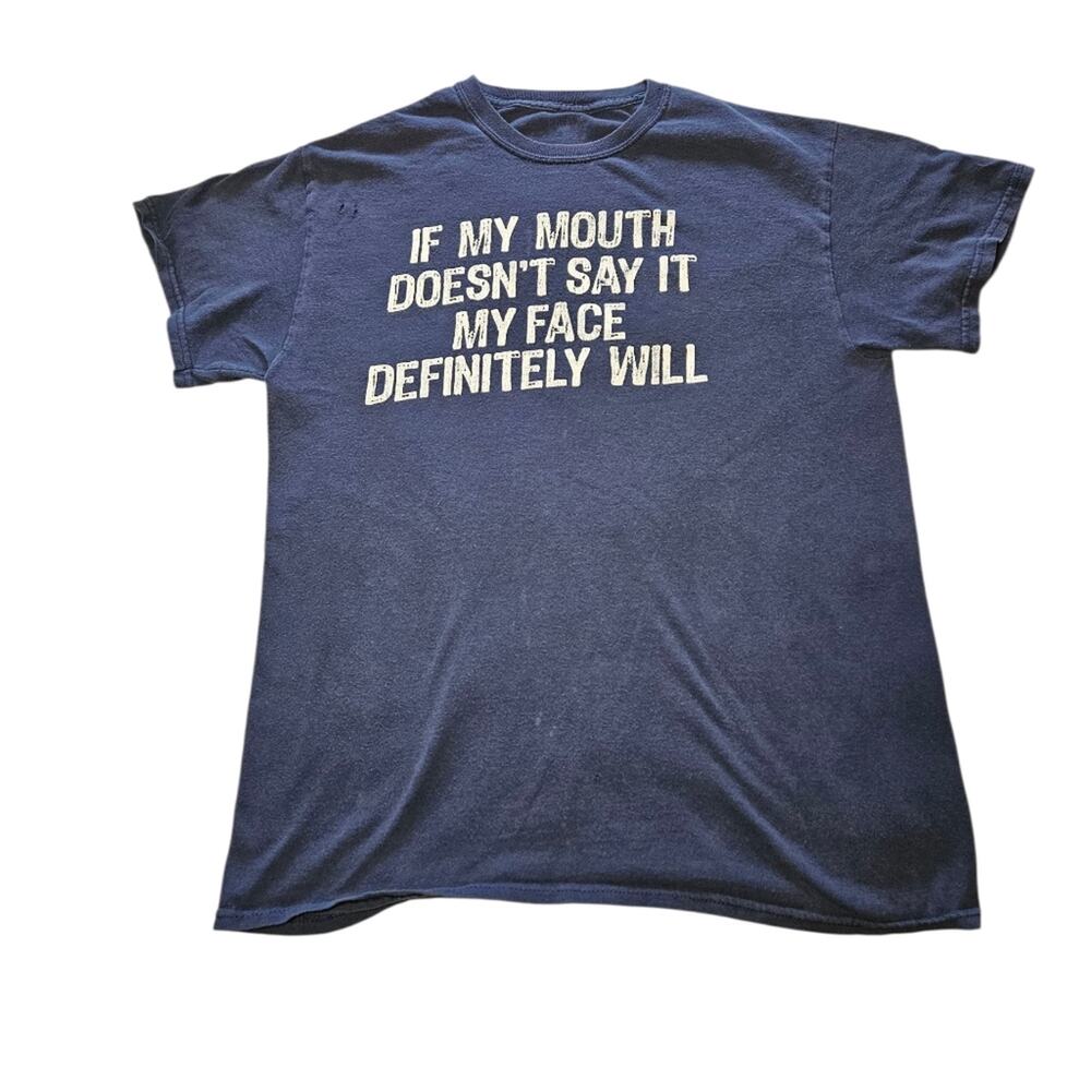 Large Men's Navy Blue Graphic Men's Short Sleeved T-Shirt, Used With Flaws
